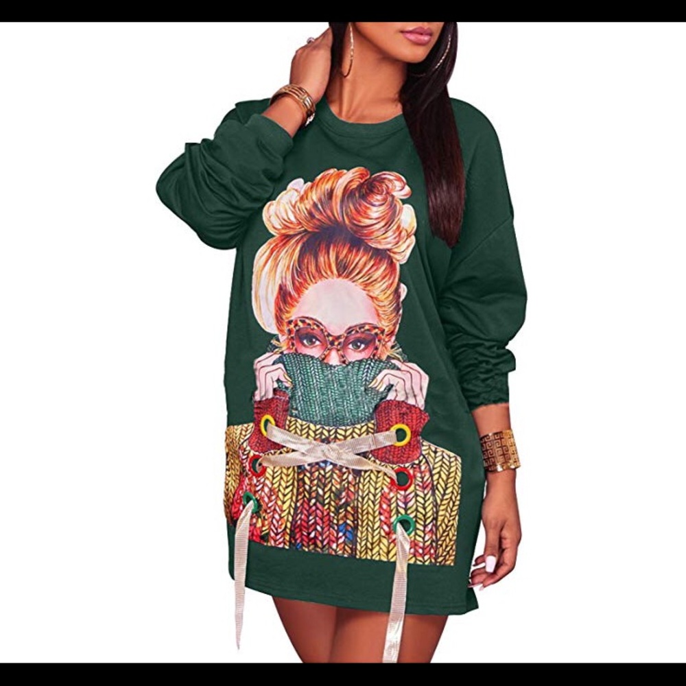 Round knock longsleeve T-shirt dress